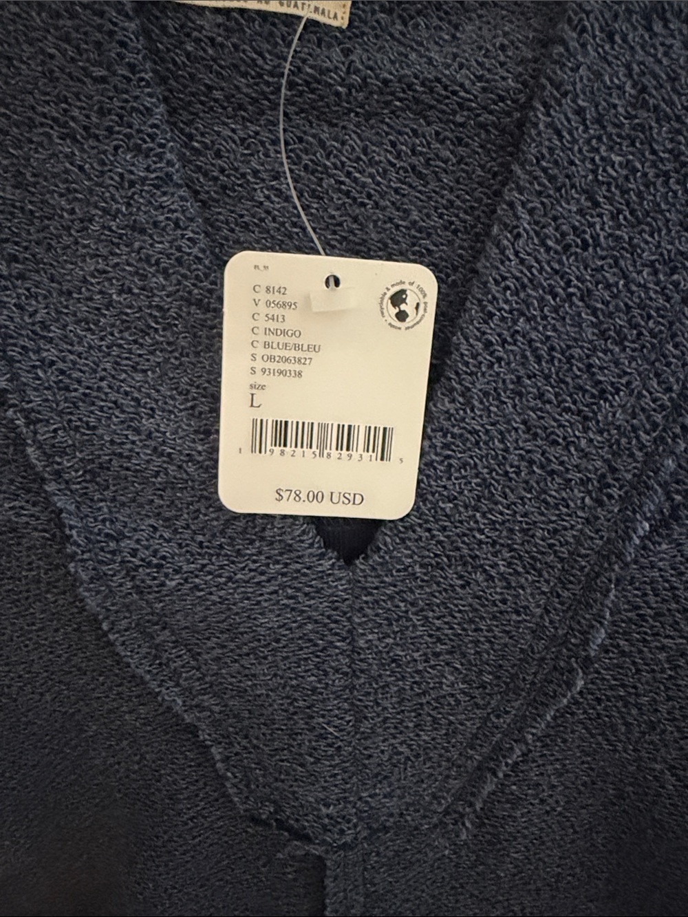 Free People Two-Tone Navy V-Neck Hooded Pullover - Picture 5 of 5